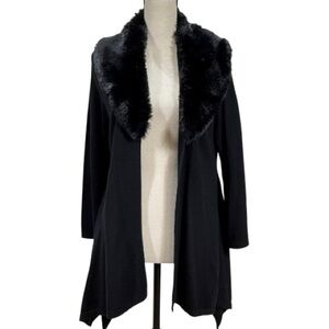 Ruby Rd. Petite PM Black Open Front Cardigan w/ Faux Fur Collar Whimsical Goth